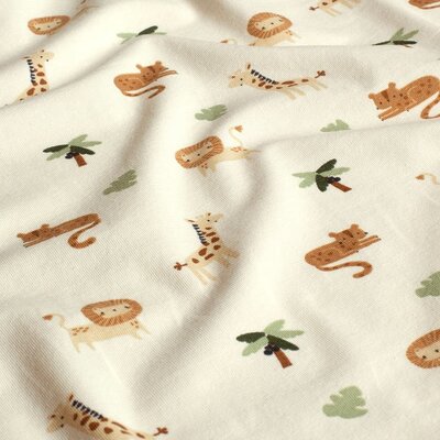 wit (off white) dusty groen camel Jungle Diertjes en Palmboom tricot (op=op)