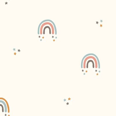 wit (off white) licht blauw geel roze grijs Regenboogjes poplin katoen (op=op)