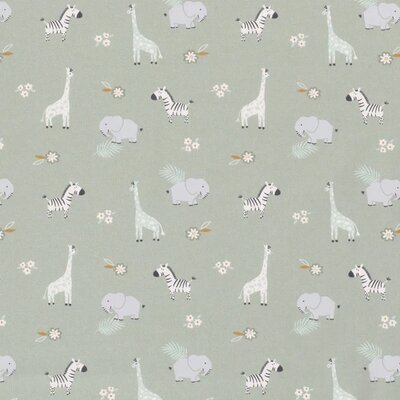 groen (dusty) wit grijs camel zebra olifant giraf Diertjes en bloemen poplin katoen (op=op)