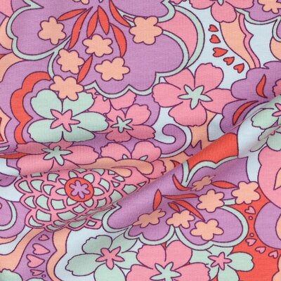 roze (lila blush) zalm mint blauw rood Abstracte bloemen - french terry (op=op)