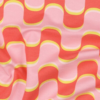 roze (blush) rood geel wit Abstracte Golfjes - french terry (op=op)