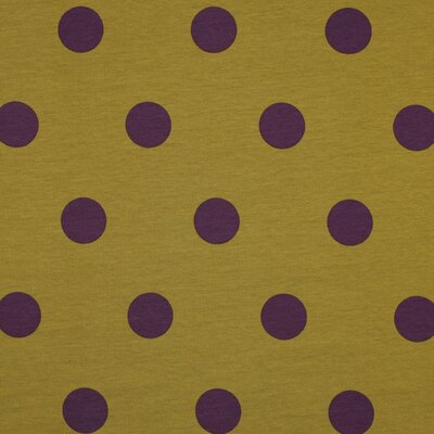 geel (donker oker) paars grote polka Dots - french terry (op=op)