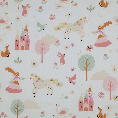 wit poeder roze dusty groen cacao prinses kasteel en paarden digitaal poplin katoen (op=op)