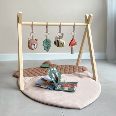 beige (natural) cacao groen rood Bosdieren speelkleed paneel poplin katoen