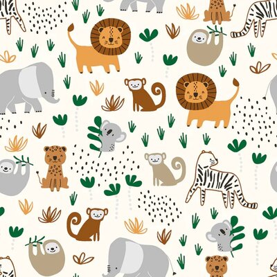 wit (off white) beige groen camel grijs cognac Zoo dieren poplin katoen (op=op)
