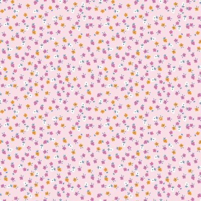 nog 1,45m - roze paars fuchsia oranje wit blauw Mini Bloemen poplin katoen (op=op)