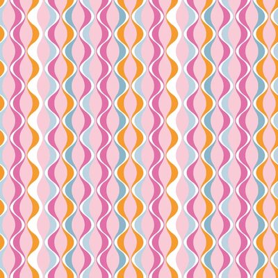 roze paars fuchsia oranje wit blauw Retro golfjes strepen poplin katoen (op=op)