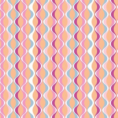 perzik oranje roze fuchsia wit blauw framboos Retro golfjes strepen poplin katoen (op=op)