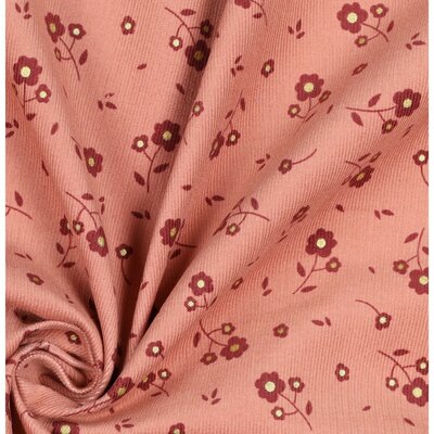 roze (blush) glitters roze-terracotta Bloemetjes katoenen Corduroy babyrib (op=op)