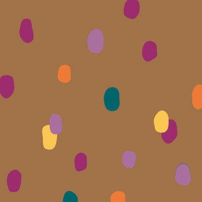 camel (caramel) oud lila geel oranje petrol Grote Confetti - french terry  (op=op)