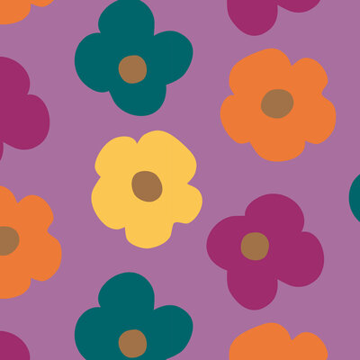 lila (violet) caramel geel oranje petrol oud lila Grote Bloem - french terry (op=op)