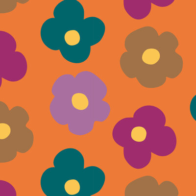 oranje petrol lila caramel geel oud lila Grote Bloem - french terry (op=op)