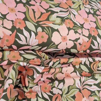 nog 60cm - groen (army) olijf nude roze perzik bloemen digitale  -  french terry (op=op)