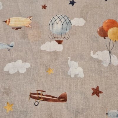 beige camel blauw cacao Zeppelin Luchtballon Vliegtuig Udi digitaal katoen (op=op)