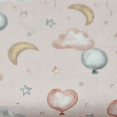 roze (poeder licht) perzik camel blauw nude Ballon Hart Wolken Maan en Sterren Udi digitaal katoen