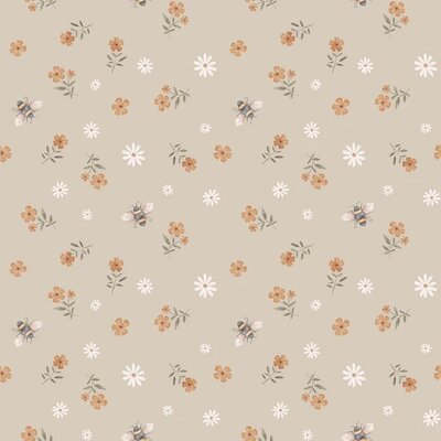 beige (natural) cacao wit Bloemen en Bijtjes biologische digitale tricot (op=op)