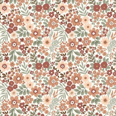 wit (off white) cacao perzik dusty groen Veld Bloemen katoenen Fijne Baby rib tricot