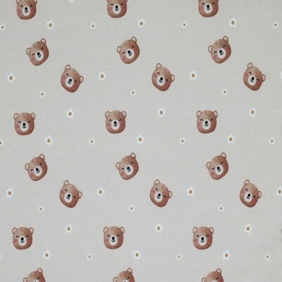 beige (kiezel) bruin cacao wit Lieve Beer Beren - digitaal fijne katoenen Baby rib tricot SOFT (op=op)