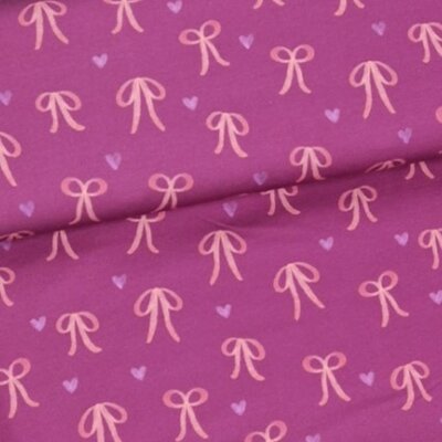 mauve (plum) roze Strikjes & Hartjes - digitale french terry (op=op)