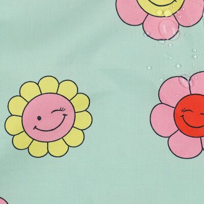 groen rood geel roze Blije Daisy Bloem GECOAT katoen (op=op)