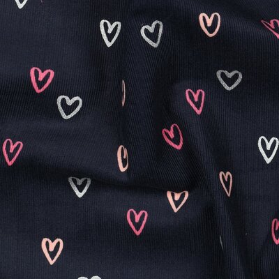 blauw (donker marine) glitter Hartjes katoenen Corduroy babyrib (op=op)