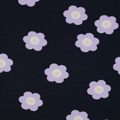 blauw (donker) lila wit Daisy bloemen - french terry (op=op)