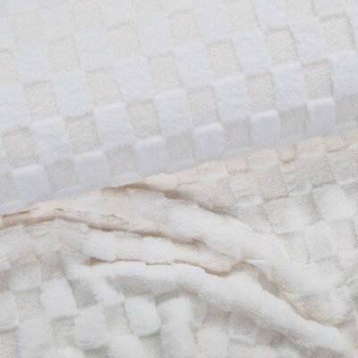 wit (off white) Blokjes boucle teddy bont stof (op=op)