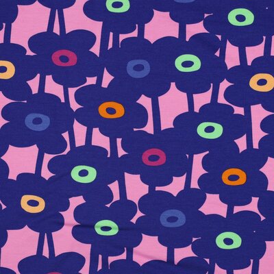 roze (licht) blauw en kleurtjes Madeliefjes bloemen - french terry Nerida Hansen (op=op)