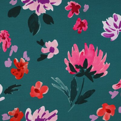 groen (donker) gekleurde Colette bloemen digitale - french terry Nerida Hansen (op=op)