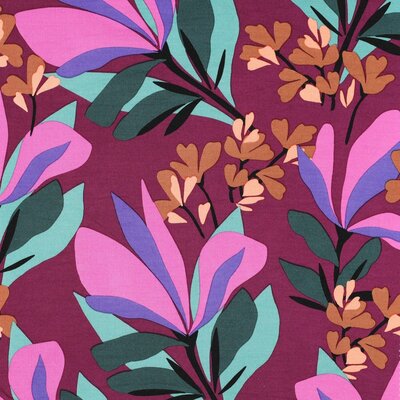 mauve groen roze bruin Lente Tuin Viscose Rosella Stretch -Nerida Hansen (op=op)
