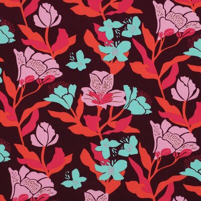 mauve (plum) rood oranje roze Amira bloemen - Lenzing Ecovero Viscose Nerida Hansen (op=op)