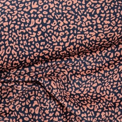 blauw (donker marine) roze-terracotta Luipaard rondjes katoenen Corduroy babyrib (op=op)