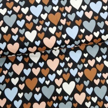 black and colored Hearts cotton needle cord fabric