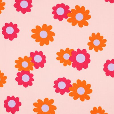 light pink fuchsia orange white daisy flowers cotton needle cord fabric
