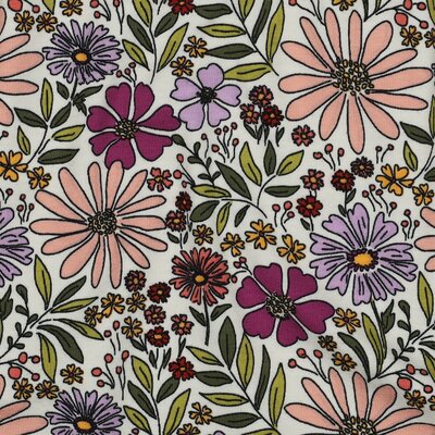 nog 1,25m - wit lila plum nude koraal groen Bloemen Takjes tricot (op=op)