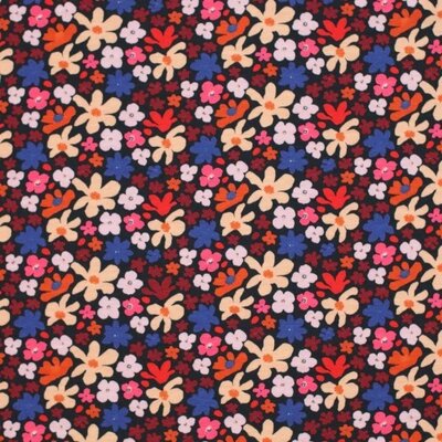 zwart kobalt blauw oranje roze lila Retro Bloemen - digitaal tricot (op=op)