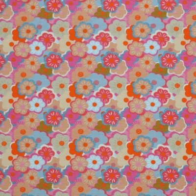 beige roze (fuchsia) licht blauw oranje Abstracte Bloem - digitaal tricot (op=op)