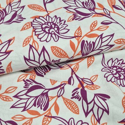 off white plum orange Floral viscose linen