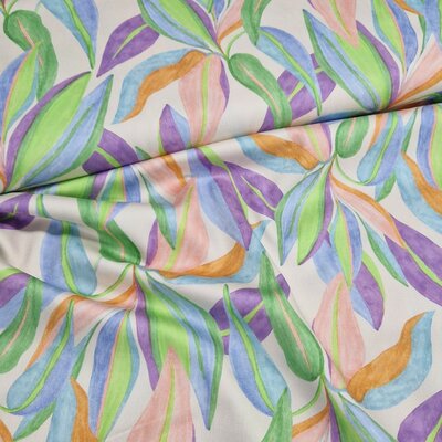 nog 1,8m - wit (off white) lila lime roze blauw oranje Bladeren digitale - satijn geweven katoen (op=op)