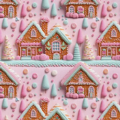 roze (licht) blauw (licht) bruin 3D Kerst Snoephuisjes x-mas digitale katoen (op=op)