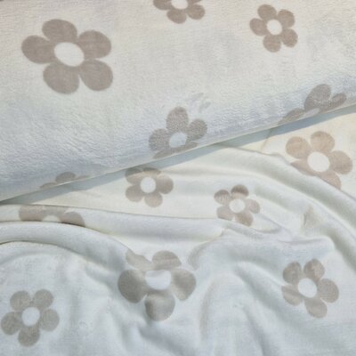 wit beige (kiezel) Grote Bloemen Knuffel fleece (op=op)