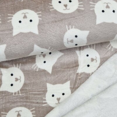 beige wit Katten Poezen dubbelzijdig Knuffel fleece (op=op)