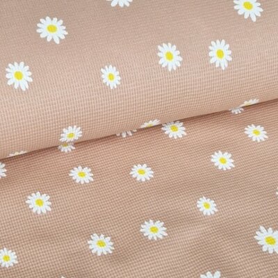 perzik wit geel Madeliefjes Bloemen Wafel tricot