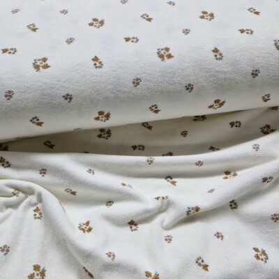 wit camel groen Kleine Bloemen badstof tricot (babybadstof) (op=op)