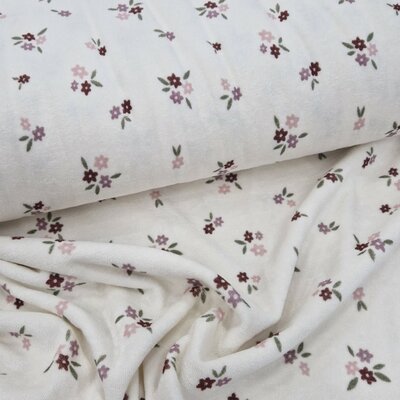 wit (off white) roze mauve lila groen Kleine Bloemen badstof tricot (babybadstof) (op=op)