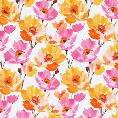 wit (off white)  Fuchsia Oranje Bloem - BAMBOE digitale tricot (op=op)