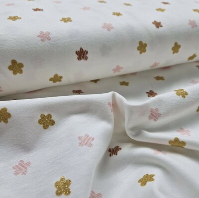 wit (off white) cacao roze goud Bloemen - glitter tricot (op=op)
