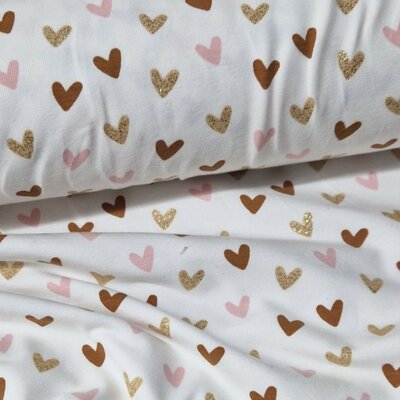 wit (off white) cacao roze goud hartjes - glitter tricot 