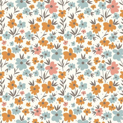 wit (off white) roze oranje geel licht blauw Frisse Grotere Bloemen poplin katoen (op=op) 