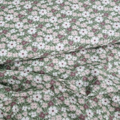 groen (dusty warm) mauve nude wit Bloemen poplin katoen